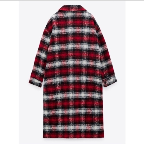 Zara long plaid coat shacket red & black & white (S-M) - Picture 3 of 9